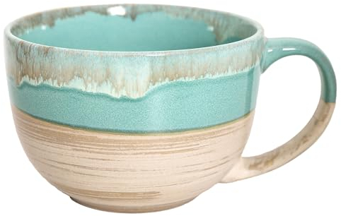 700 ml Groß Tasse Keramik Tee Tassen，Müslischalen mit Henkel Suppentassen Salat Schale Ramen Schüssel für Kaffee, Müsli, Suppe, Snacks, Salat, Eiscreme (Grün)