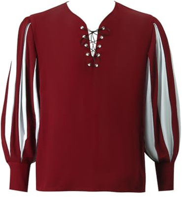 Xinchangda Camisa holgada medieval retro de manga larga para hombre, bloqueo de color, corbata en V, camisa de teatro, actuación, fiesta, escenario, disfraz para hombre, Tipo 4, 50