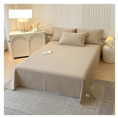 Bettlaken ohne Gummizug Betttuch Laken Leintuch Haustuch Weiches Waffel-Baumwoll-Bettlaken Bequemes und Atmungsaktives vielen Größen und Farben(Khaki,160x240cm)