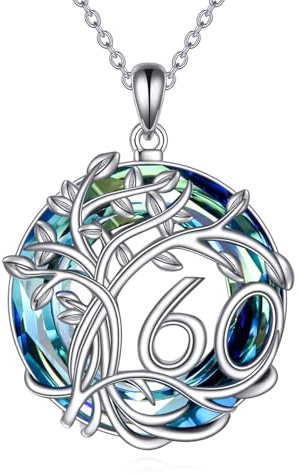 YFN 50/60/70 födelsedag present 925 sterlingsilver livets träd hänge livets träd hänge blå kristall smycken gåva för kvinnor män, Norm, Sterlingsilver, Plast