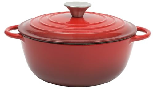 Gibson Home Addlestone 2.65 Quart Round Enamel Cast Iron Dutch Oven Pot With Lid & Dual Handles - Gradient Red