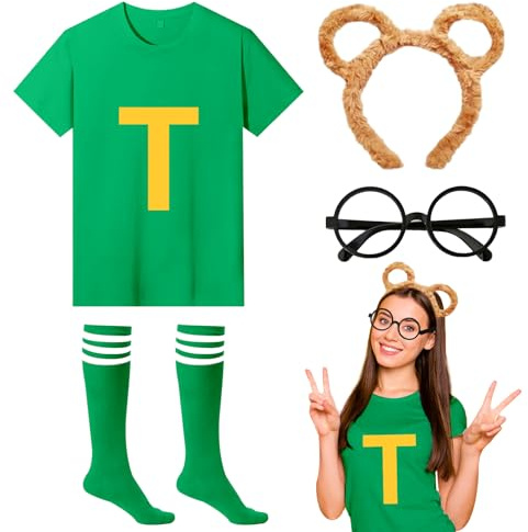 Set di 4 costumi da scoimunk, con fascia per scoiattoli, occhiali, maglietta, calzini da calcio, scoiattoli, per feste, cosplay, per adulti e ragazzi, per la Giornata mondiale del libro e Halloween