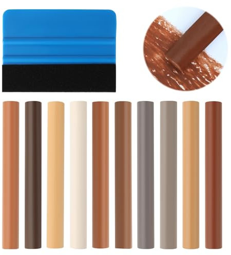 9 Stück Laminat Reparaturset, Parkett reparaturset mit Blauer Schaber Holzkorrekturstift Holzkitt Reparaturset Holz Reparaturstift Set Beheizbar Holz Reparaturstift für Holztüren, Tische, Schränke