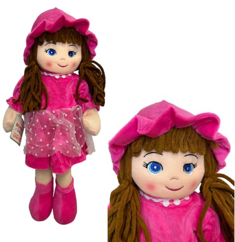Generico Muñeca de trapo grande de 40 cm de tela muñecas de tela muñeca con trenzas vestido gorro Lily suave y seguro muñecas con trenzas de lana, colores surtidos color aleatorio (B)