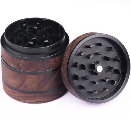 Wooden Herb Grinder for Dry Herb and Spices, 4 Layers Portable Herbal Grinders with Magnetic Lid and Pollen Catcher - 2.5 Inches