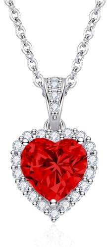 Dada Gioielli - Collana Cuore 12mm Punto Luce Argento 925 Con Zirconi Brillanti Contromaglia Zirconata Catenina 45+5cm (Rosso Rubino)