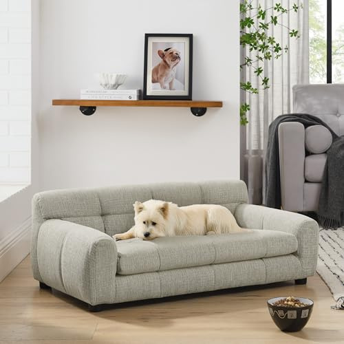 Ball & Cast 38 Dog Couch, Comfortable Dog Sofa Bed with Backrest and Armrests for Medium and Large Dogs, Linen Cozy Soft Cushion Pet Bed, Beige