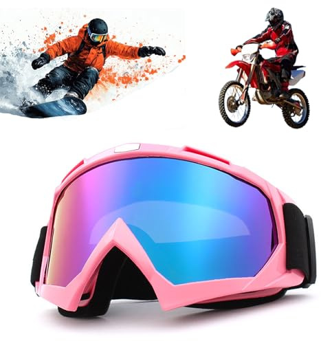 Tuwyii Occhiali Mot, Occhiali Da Moto Antipolvere, Occhiali da moto Dirt, Occhiali Moto Anti-appannamento Protezione UV per Ciclismo, Sci, Arrampicata (Rosa/Blu)