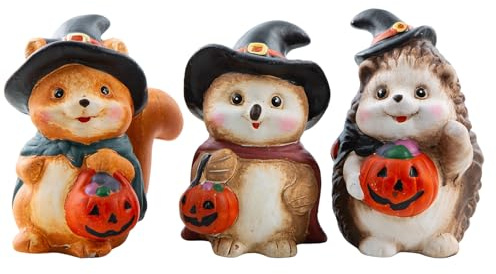 Logbuch-Verlag Juego de 3 figuras decorativas de animales con calabaza, 10 cm, decoración de otoño y Halloween para casa, habitación infantil o alféizar de ventana