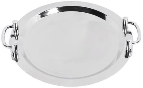 Vassoio da portata in acciaio inossidabile con manico, piatto da buffet con finitura a specchio per hotel e ristoranti, vassoio rotondo 304 lavabile in lavastoviglie (diametro 39,9 cm)