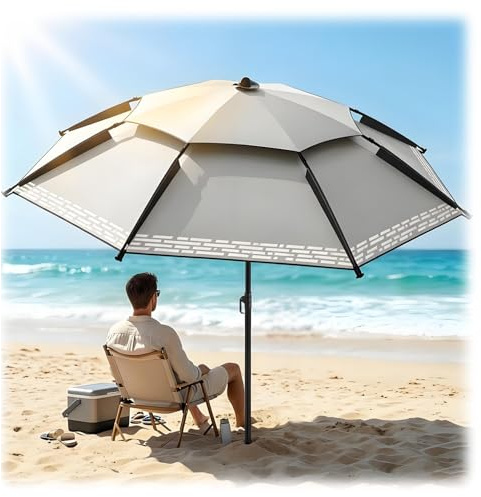 Genérico Sombrilla Playa Plegable Paraguas de Jardín Reclinable Protección Solar 2.2/2.40m Parasol de Terraza Exterior Giratorio 360° con Bolsa Transporte, Sombrilla para Piscina Mercado(Gris,2.20m)