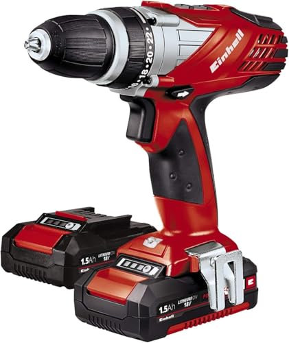 Einhell Power X-Change 48Nm Cordless Drill With 2 Batteries And Charger - 18V, 2-in-1 Combi Drill And Screwdriver With LED Light - TE-CD 18 Li Battery Drill Set With Storage Case