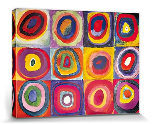 1art1 Vassili Kandinsky Póster Impresión En Lienzo Estudio del Color, Cuadrados con Círculos Concentrados, 1913 Cuadro En Bastidor De Camilla De Madera | Mural XXL | Imagen 80x60 cm