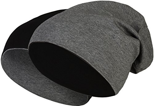 2 in 1 Reversibile Slouch Lungo Beanie Jersey Cotone Elastico Unisex Uomini Signore Cappello Heather in 24 Colori Diversi (8) (Nero/Grigio Scuro)