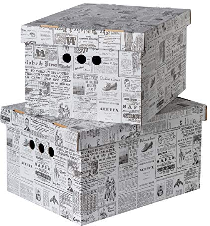 SOFTILLO Pack of 2 Decorative Storage Boxes With Lids Home Office Bedroom Wardrobe Box Organiser Archive Box with Lid Multi-Use General Storage Archive Box with Lid Stylish Set Large Newspaper