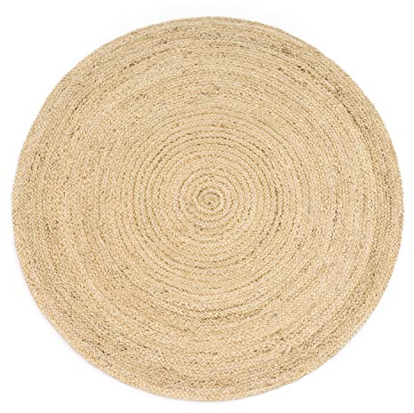 Paco Home Teppich Rund Wohnzimmer Jute Boho Ethno Muster Modern Handgefertigt Naturteppich, Grösse:200 cm Rund, Farbe:Elfenbein 2