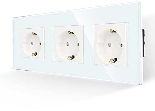 JIMEIDA Steckdose Dreifach in Weiß, 16Amp Glas Schuko Steckdosen Unterputz Schutzkontakt Wandsteckdose- 228 * 86mm, 250V, 3 Fach
