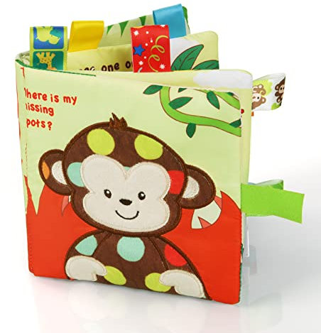 Vicloon baby bok, tygbok babyleksak, Squeaker, djurtema tygbok, interaktiv baby tygbok,Baby tyg bok, babyleksak från 6 månader, present för pojkar flickor - liten apa