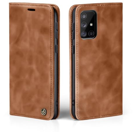 LBH Handyhülle für Samsung Galaxy A71 in Hellbraun mit Karten- und Geldfach Smartphone Hülle mit Standfunktion Flip Case Schutzhülle Magnetverschluss Vintage