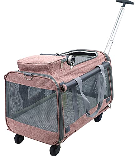 RNQZ Abnehmbare Faltbare Hundetasche mit Drehrad, große, weiche Haustierreise, erweiterbare, Faltbare, tragbare Tasche, Haustierträger für Katzen und kleine Hunde, weiche Haustierreisetasche,Rosa