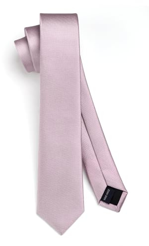 HISDERN Pink Tie Skinny Ties Slim Necktie For Men Solid Silk Classic Formal Neckties for Wedding Party Business (6cm)