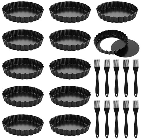 WOPPLXY Tartelette - Pirottini con rivestimento antiaderente, set da 12 pezzi, Ø 9,6 cm, con fondo di sollevamento, per quiche, torte di frutta, torta