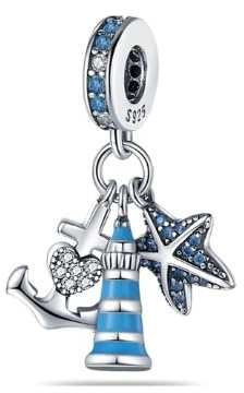 The Charmery Lighthouse Anchor and Starfish Charm 925 Silver Compatible with Pandora Charms, Trollbeads, Chamilia, Biagi and Many Other UK Charm Bracelets.
