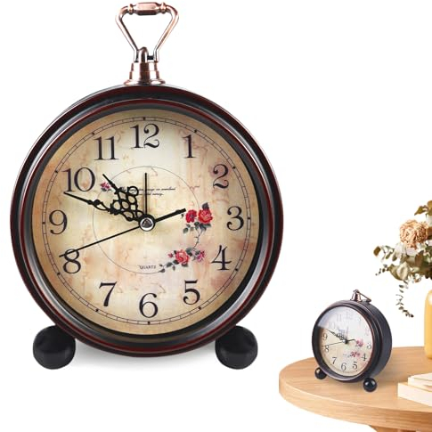 GOEDCH Sveglia Retrò: 5,3Pollici Sveglia Stile Vintage Silenzioso, Classica Sveglia Dvecchio Stile, Metallo Sveglia Silenzioso, Classico Orologio Retrò Sveglia da Tavolo per Camera da Letto, Comodino