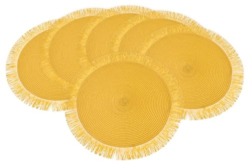 Baroni Home Set de 6 Manteles Individuales Redondos de Paja Sintética Colorida, Manteles para Plato, Mantel Americano para Desayuno, Diámetro 38 cm, Amarillo