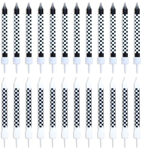 24 Checkered Candle Set, Black and White Checkered Candles, Sparkler Candles for Cake, Birthday Cake Candles, Birthday Cake Decorations