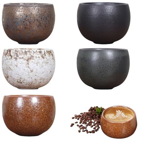 Calenxy 5er Espressotassen Set, Dickwandig aus Steingut, 5 x 50 ml, Handgefertigt, Keramik, Espresso Tassen, Geschenke für Frauen Männer, Beste freundin Partner