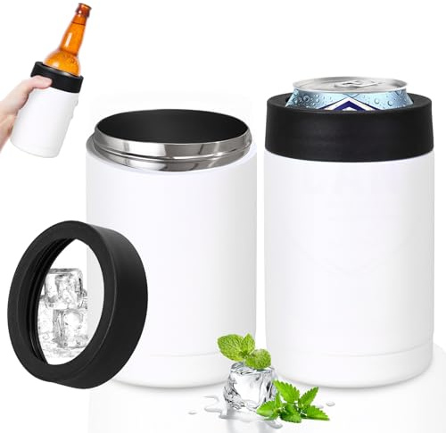 Paquete de 2 enfriadores de latas de acero inoxidable de 12 onzas – Enfriador de latas de cerveza de doble pared aislado al vacío, a prueba de sudor, antideslizantes para cerveza y refrescos