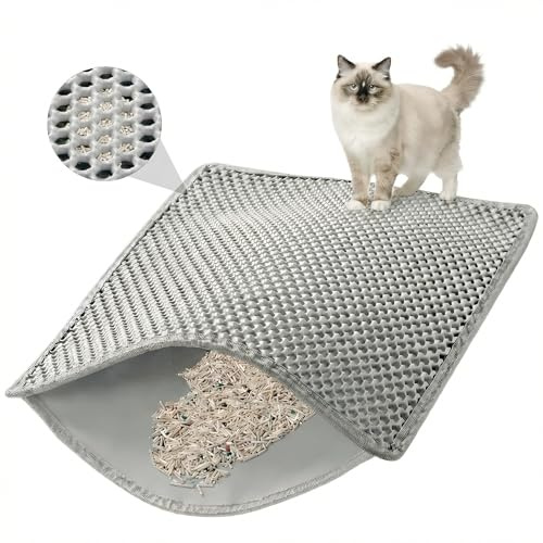 PalNests Cat Litter Mat 60x40cm, Double Layer Honeycomb Cat Litter Trapper Mat, Waterproof & Urine Proof EVA Material, Non-Slip Soft on Paws Scattering Control for Kitty Litter Tray Box, Easy Clean