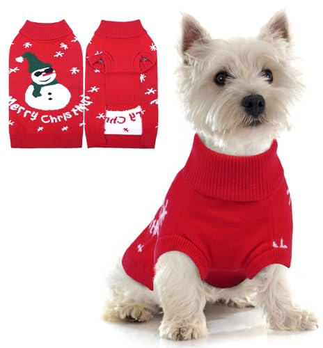 Hjumarayan Hundepullover Weihnachten - Warmer Winter Weihnachtspullover, Dicken Pullover Hund Kleine, Weihnachtspulli mit Geschirr Öffnung für Malteser, Mini Dackel, Zwergpudel, Rot S