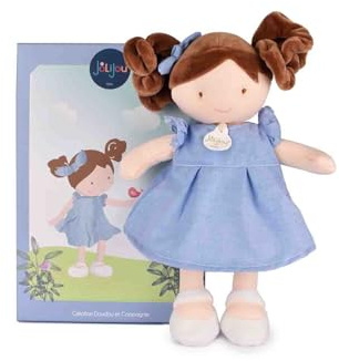 Jolijou - Pretty Océane – Poupée de Chiffon à coiffer – Jouet d’Éveil Doux & Sécurisé pour Bébé – Robe en Jean – Livrée en Coffret Cadeau – Dès la Naissance - Idée Cadeau - JJ6065