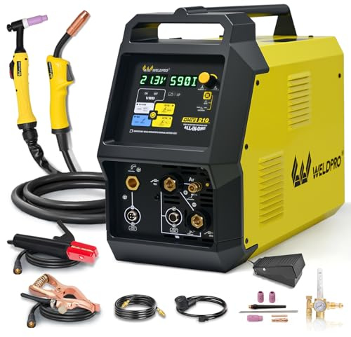 Weldpro Omni210 MIG Welder 200A Multi-Process Welder 110V/220V,Synergic MIG/Flux Core/Stick/Spool Gun/AC/DC HF TIG with Pulse,6-in-1 Frequency Control Welding Machine with Standard TIG Torch,VRD