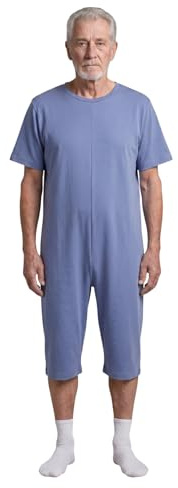 Confezioni_Emy Pyjama intégral médical été unisexe – Grenouillère adulte coton 100% à manches et jambes courtes – Pyjama dos zip seniors – Vêtements gériatriques Made in Italy
