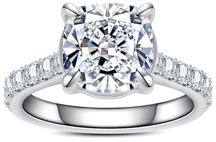 Gobaalele 5CT Cubic Zirconia Engagement Wedding Ring Cushion Cut 5A Grade D Color CZ Simulant Diamond Anniversary Promise Ring for Women Size5.5