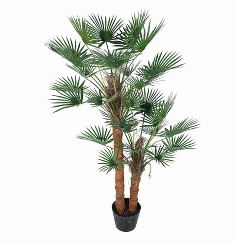 Palma artificiale tropicale 165 cm in vaso rustico – Palma artificiale con foglie a ventaglio – Pianta decorativa di alta qualità per soggiorno, ufficio e gastronomia – Senza cura e durevole – Pianta
