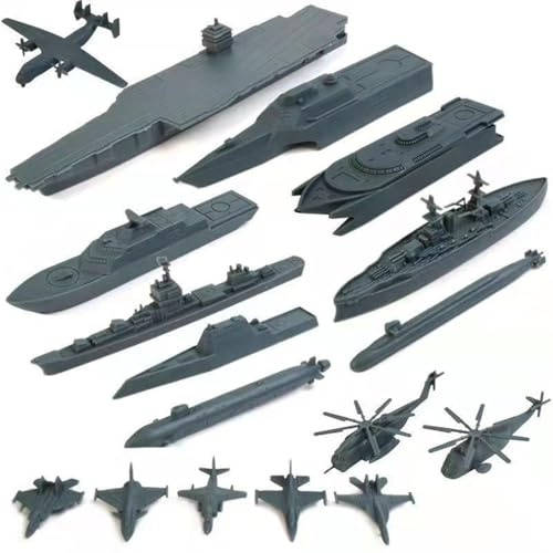 Jouets de l'armée, jouet de porte-avions, 17 pièces jouets l'armée en plastique comprenant un avion chasse à petite échelle, des cuirassés, un sous-marin et plus encore pour garçons et fille
