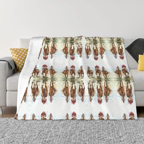 PHAYAH Horse Race Riding Pattern Flannel Blanket 60X50 For Bed, Sofa, Couch, Movie Night, Camping, And Travel Ultra Soft Warm Blanket