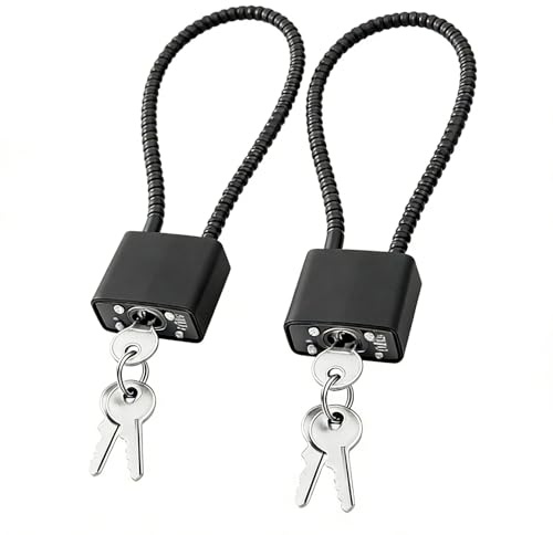 2 PCS Black Cable Lock with Key, 38cm Heavy Duty Long Shackle Padlocks, Steel Rope Padlocks with 3 Keys, Robust Long Shackle Padlock, Locker Padlock, Wheelie Bin Locks for Gate, Bike, Outdoor