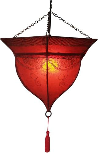 Guru-Shop Henna - Plafoniera in Pelle / Plafoniera Mali, Rosso, Colore: Rosso, 34x41x41 cm, Henna - Plafoniere in Pelle