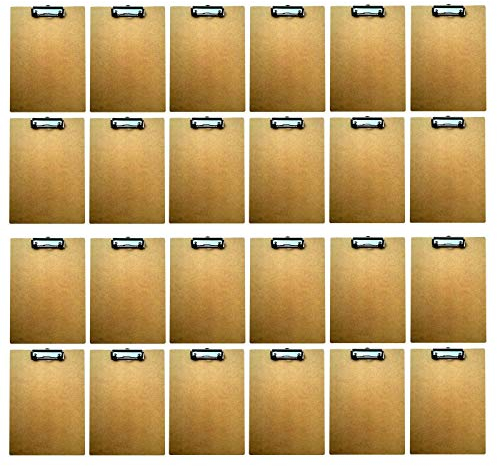 24er Set Klemmbrett Din A4 Holz mit Klemme aus Metall Schreibunterlage Clipboard Schreibbrett Schreibplatte Klemmmappe Schreibmappe