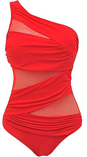 CHOSERL Kvinnors en axel badkläder monokini baddräkt genomskinlig nät bikini en del simdräkt