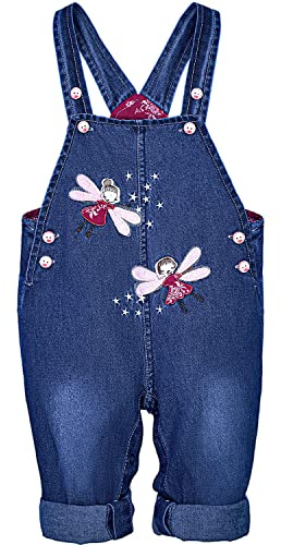 Peacolate 6M-3Years Baby Girls Denim Overalls Embroidery Star Bib Pants Jeans Jumpsuit(12-18Month,Fairy)