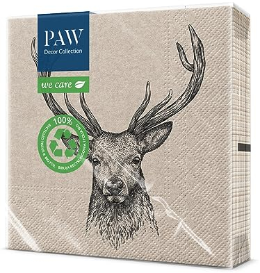 PAW Serviette Papier 3 Plis (33 x 33 cm) I Lot de 20 | Serviette de Table Papier Idéal pour les Anniversaires, les Journées Portes Ouvertes, les Garden Parties, les Fêtes de Famille (Deer)