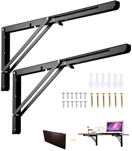 Viesap Staffe Per Mensole, Staffe Pieghevoli Per Tavolo Da Muro, 500mm / 20in Staffe Per Mensole Pesanti, Staffe Pieghevoli, Salvaspazio Reggimensola Pieghevole Da Parete, Carico Massimo: 90 kg, Nero.