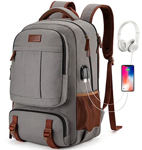 Tzowla Canvas Laptop Rucksack aus Segeltuch,Reise Backpack Tasche Herren und Damen,Arbeit Reiserucksack für 15,6 Zoll Notebook-Rechner,Büchertasche mit USB-Ladeanschluss,Khaki