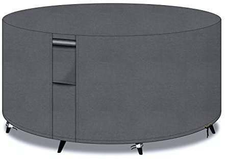 PATIO PLUS Garden Heavy Duty Table Covers Round with Air Vents, 600D Oxford Fabric Circular Patio Set Table Cover, Garden Furniture Set Cover Waterproof, Windproof, Anti-UV, 250x90cm, Grey